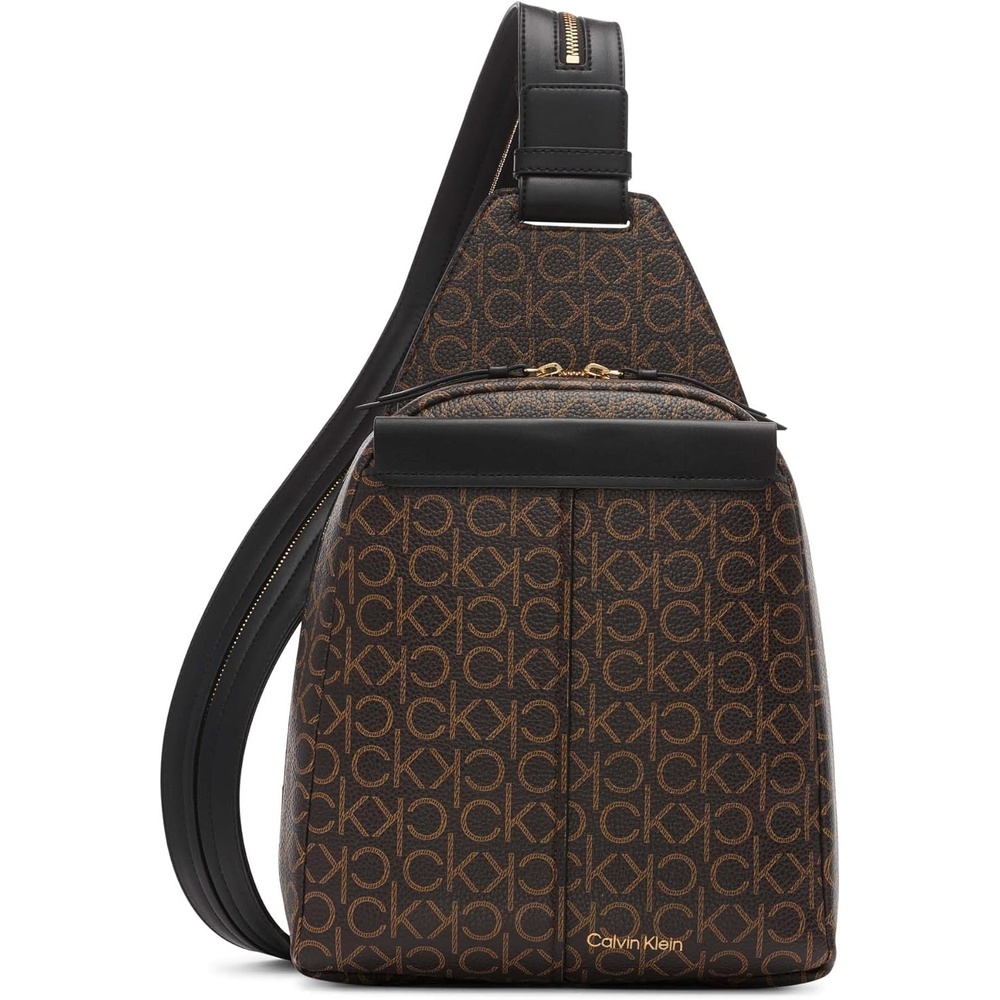 image:imageCalvin Klein Womens Millie Backpack for Women Vegan Leather Monogram Backpack 2 Pockets BrownKhakiBlack One SizeBrownKhakiBlack