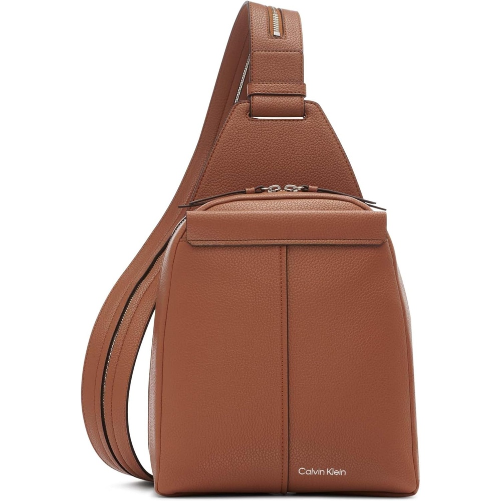 image:imageCalvin Klein Womens Millie Backpack for Women Vegan Leather Monogram Backpack 2 Pockets BrownKhakiBlack One SizeCaramel