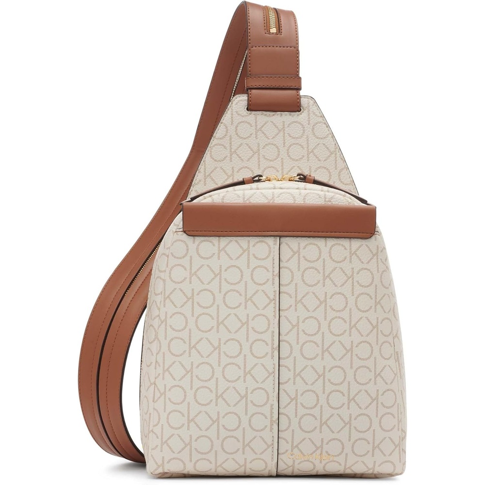 image:imageCalvin Klein Womens Millie Backpack for Women  Vegan Leather Monogram Backpack 2 Pockets BrownKhakiBlack One SizeVanillaKhakiCaramel
