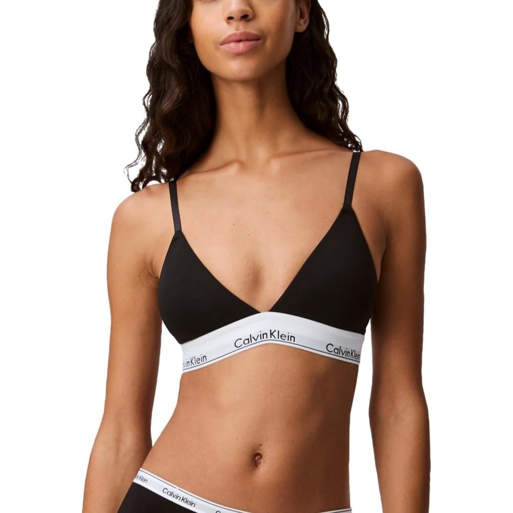 image:imageCalvin Klein Womens Modern Cotton Lightly Lined Triangle Wireless BraletteBlack