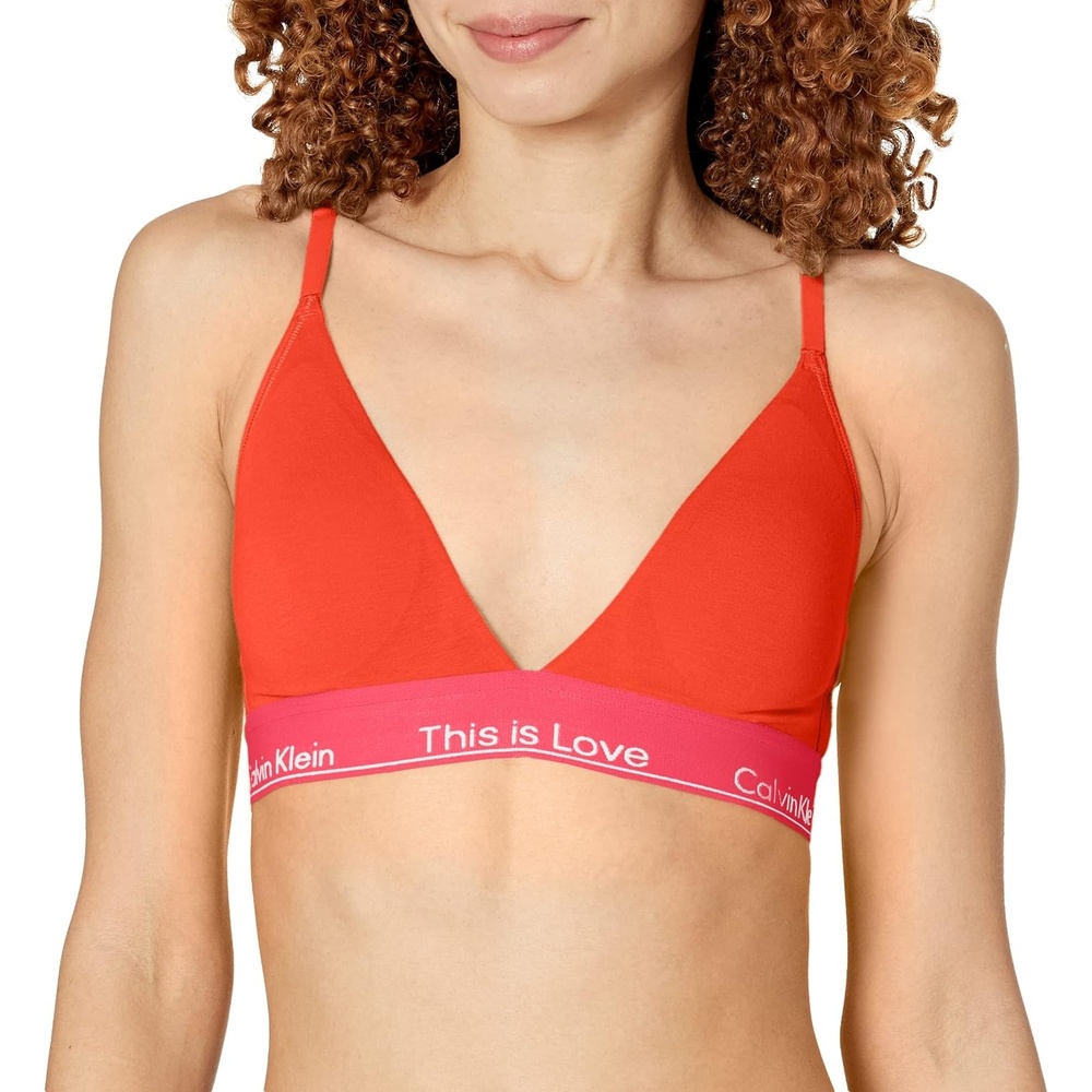 image:imageCalvin Klein Womens Modern Cotton Lightly Lined Triangle Wireless BraletteCherry Tomato
