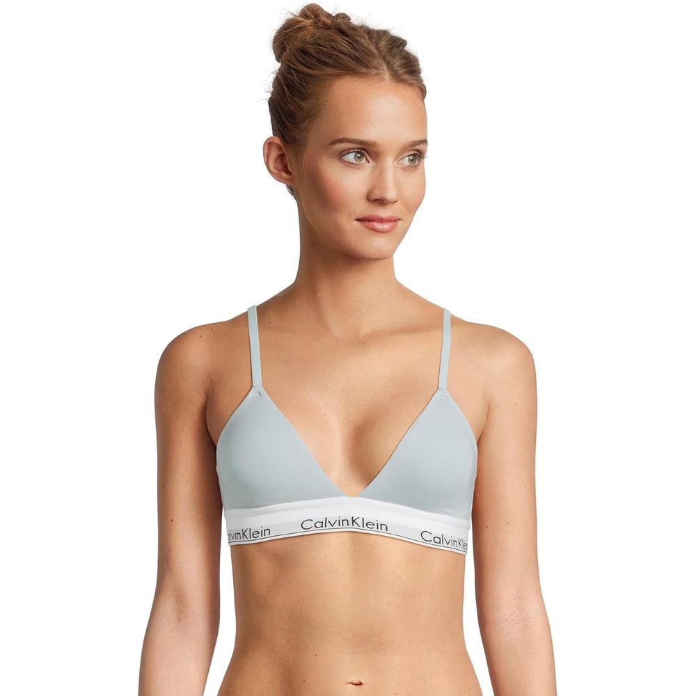 image:imageCalvin Klein Womens Modern Cotton Lightly Lined Triangle Wireless BraletteSterling Blue