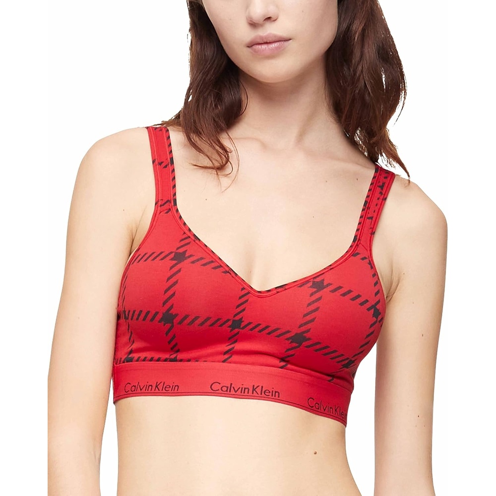 image:imageCalvin Klein Womens Modern Cotton Lightly Lined Wireless BraletteMens Window Pane Rustic Red