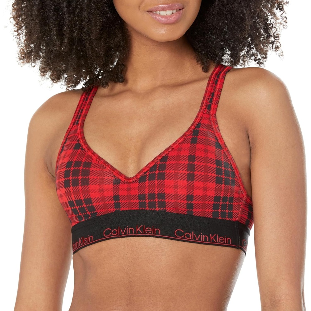 image:imageCalvin Klein Womens Modern Cotton Lightly Lined Wireless BraletteScotch Plaid Rouge