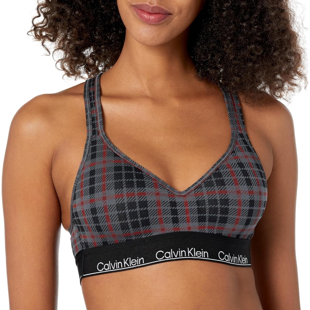 image:imageCalvin Klein Womens Modern Cotton Lightly Lined Wireless BraletteScotish PlaidcharcoalSundried Tomato