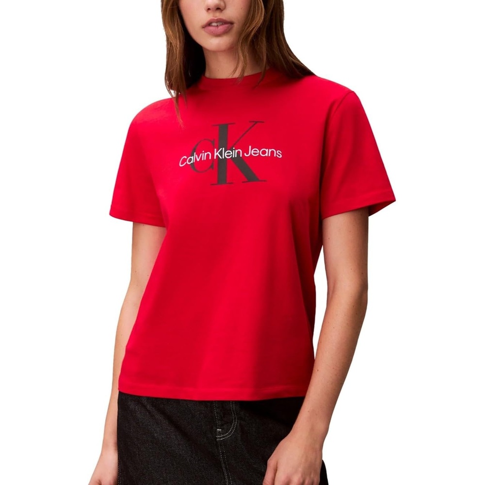 image:imageCalvin Klein Womens Monogram Logo Crewneck TShirtBerry Sangria