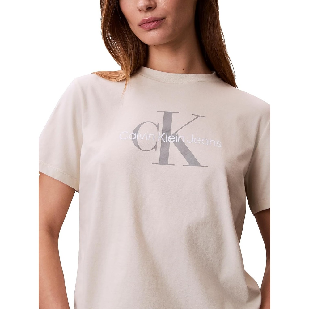 image:imageCalvin Klein Womens Monogram Logo Crewneck TShirtBone White