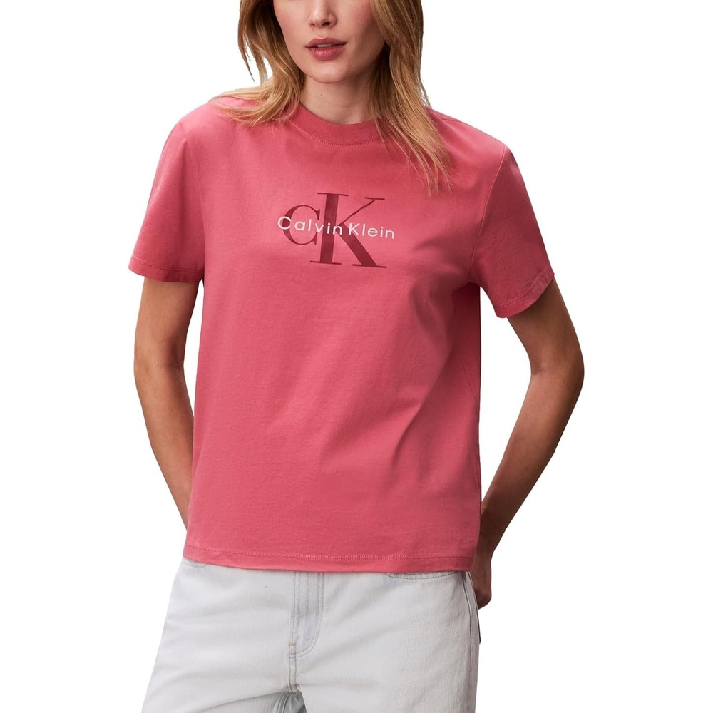 image:imageCalvin Klein Womens Monogram Logo Crewneck TShirtBrilliant Pink