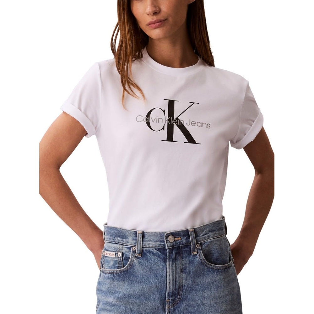 image:imageCalvin Klein Womens Monogram Logo Crewneck TShirtBrilliant White