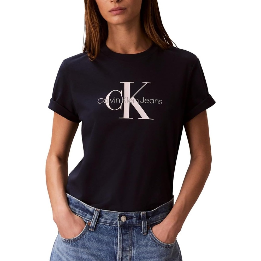 image:imageCalvin Klein Womens Monogram Logo Crewneck TShirtDark Sapphire