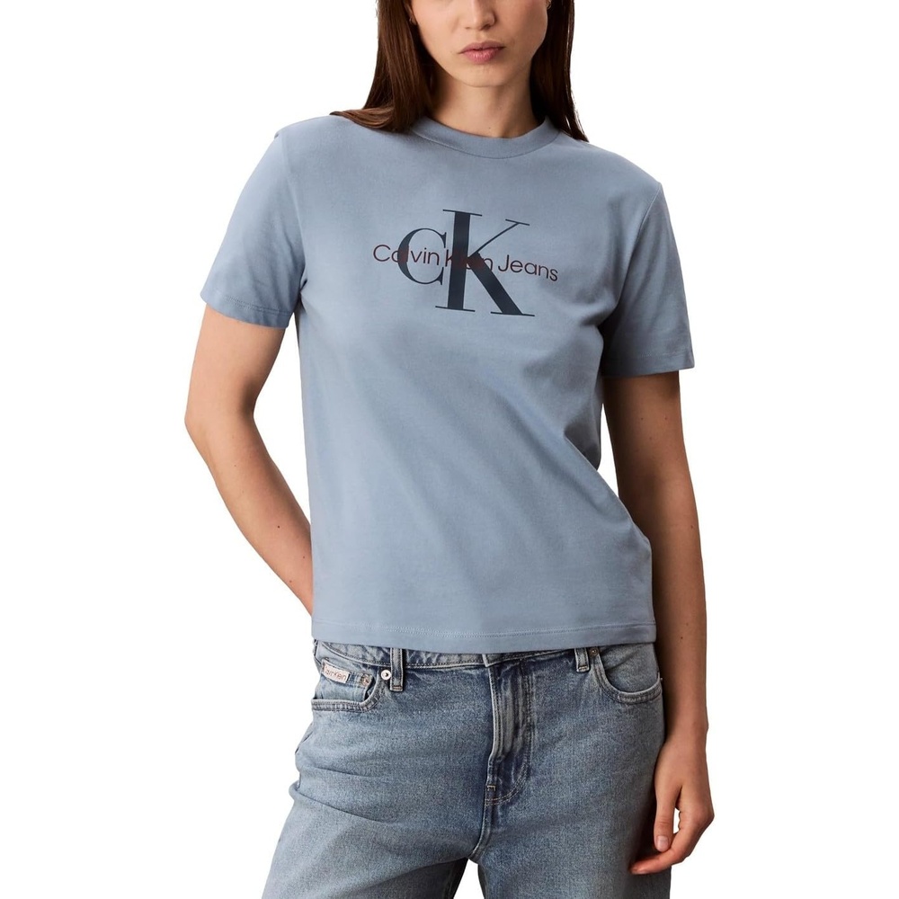 image:imageCalvin Klein Womens Monogram Logo Crewneck TShirtFaded Denim
