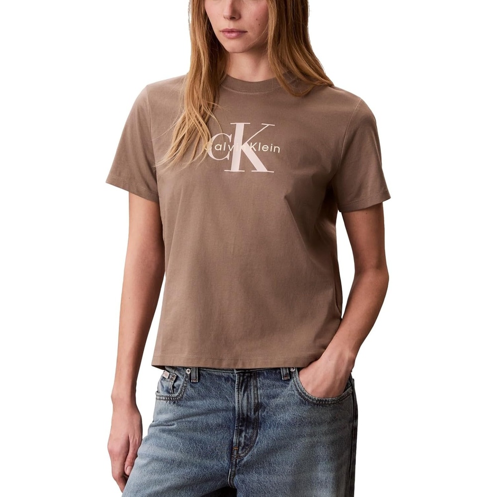 image:imageCalvin Klein Womens Monogram Logo Crewneck TShirtWalnut