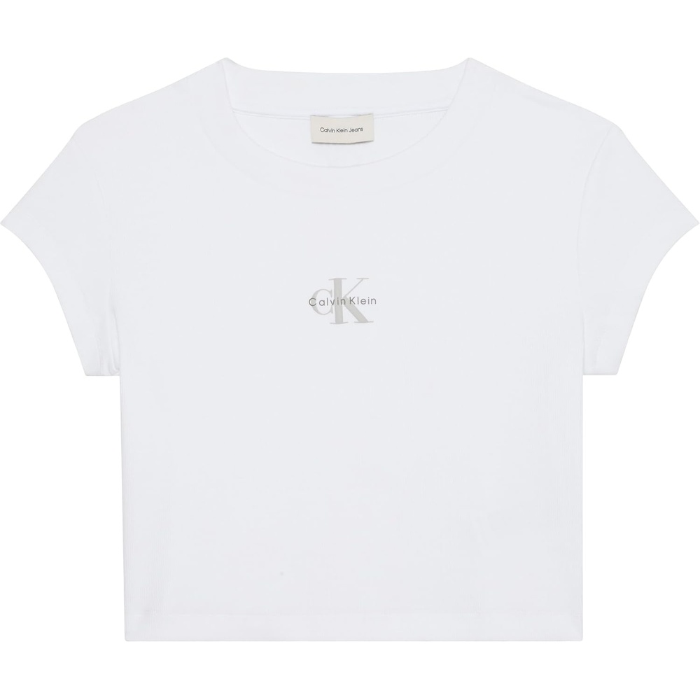 image:imageCalvin Klein Womens Monogram Logo Ribbed Baby TeeBrilliant White