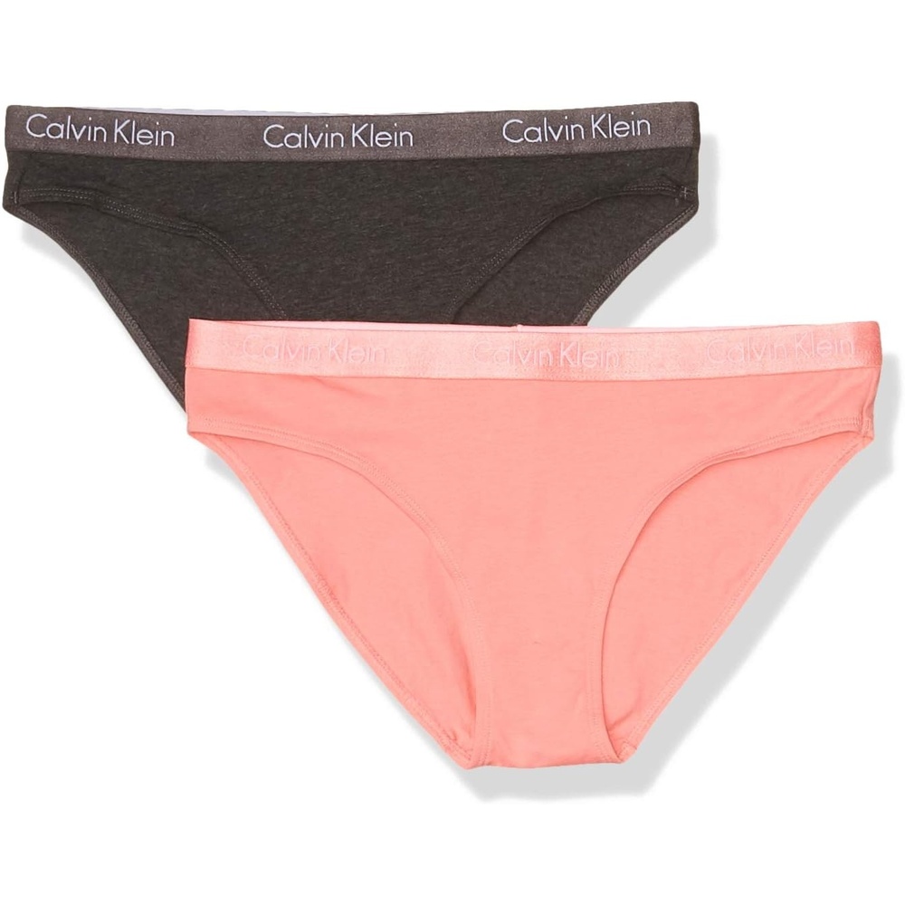 image:imageCalvin Klein Womens Motive Cotton Multipack Bikini PantyCharcoal HeatherStrawberry Pink