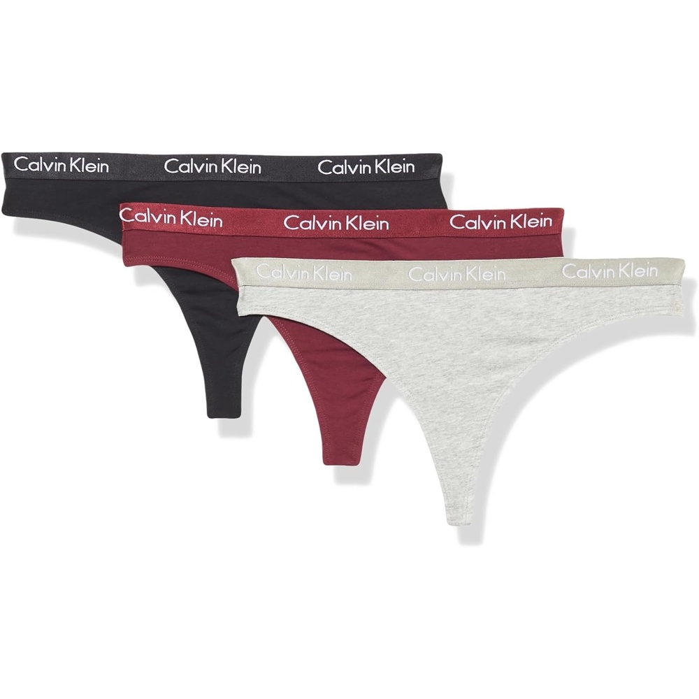image:imageCalvin Klein Womens Motive Cotton Multipack Thong PantyBlack Grey Heather Tawny Port