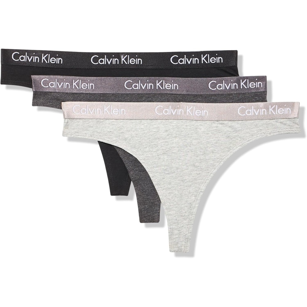 image:imageCalvin Klein Womens Motive Cotton Multipack Thong PantyBlackCharcoal HeatherGrey Heather