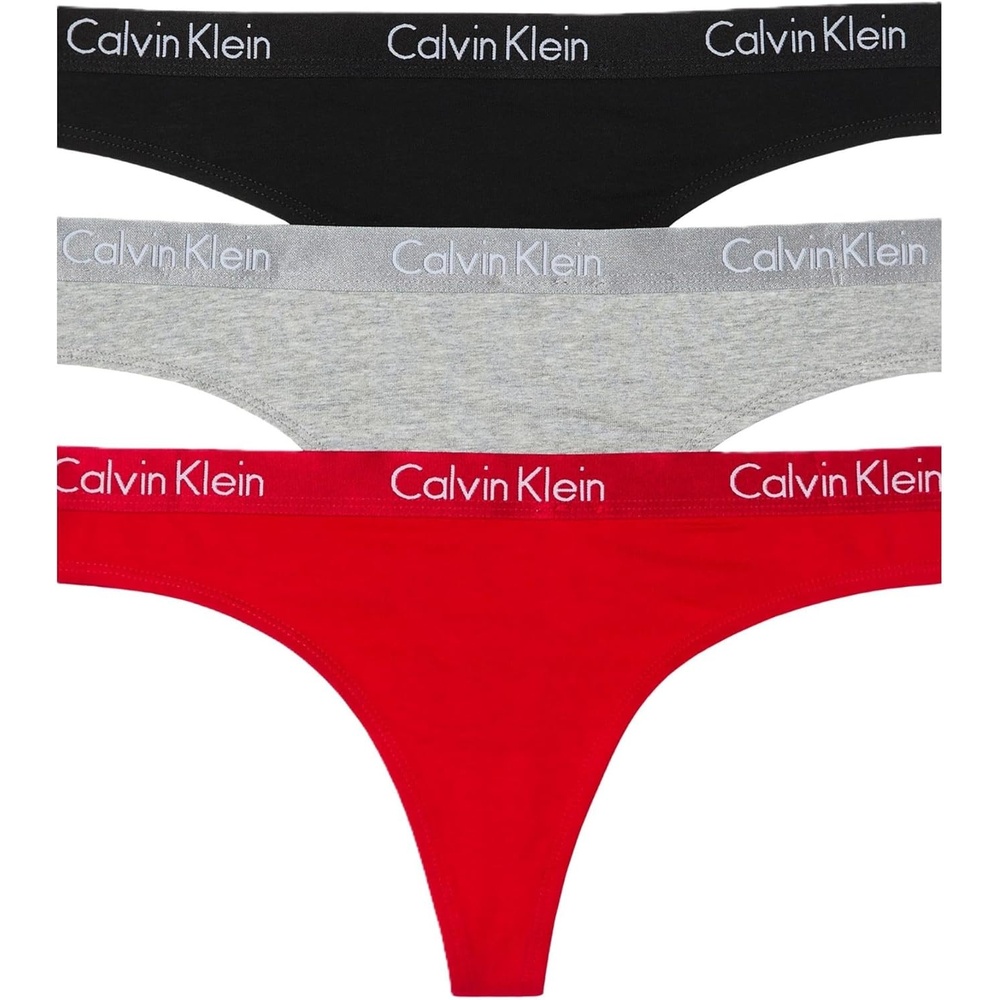 image:imageCalvin Klein Womens Motive Cotton Multipack Thong PantyBlackGrey HeatherObsess