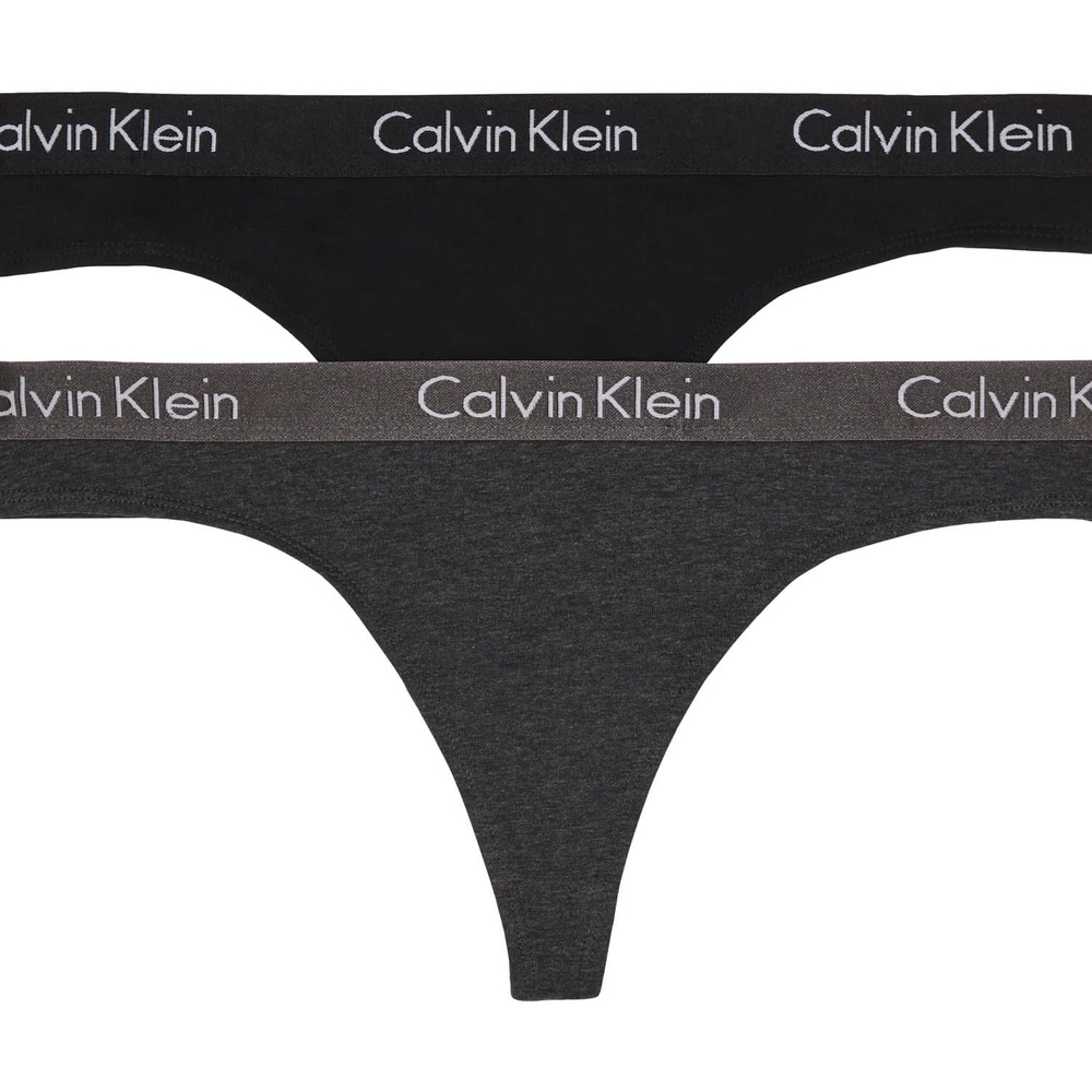 image:imageCalvin Klein Womens Motive Cotton Multipack Thong PantyCharcoal HeatherBlack