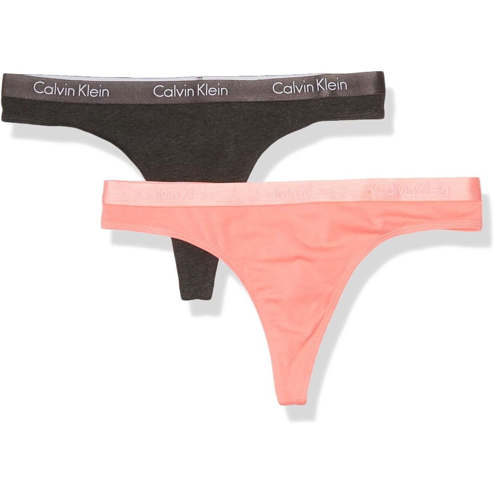 image:imageCalvin Klein Womens Motive Cotton Multipack Thong PantyCharcoal HeatherStrawberry Pink