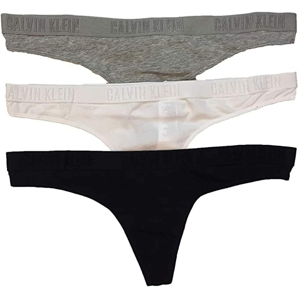 image:imageCalvin Klein Womens Motive Cotton Multipack Thong PantyGrey HeatherWhiteBlack