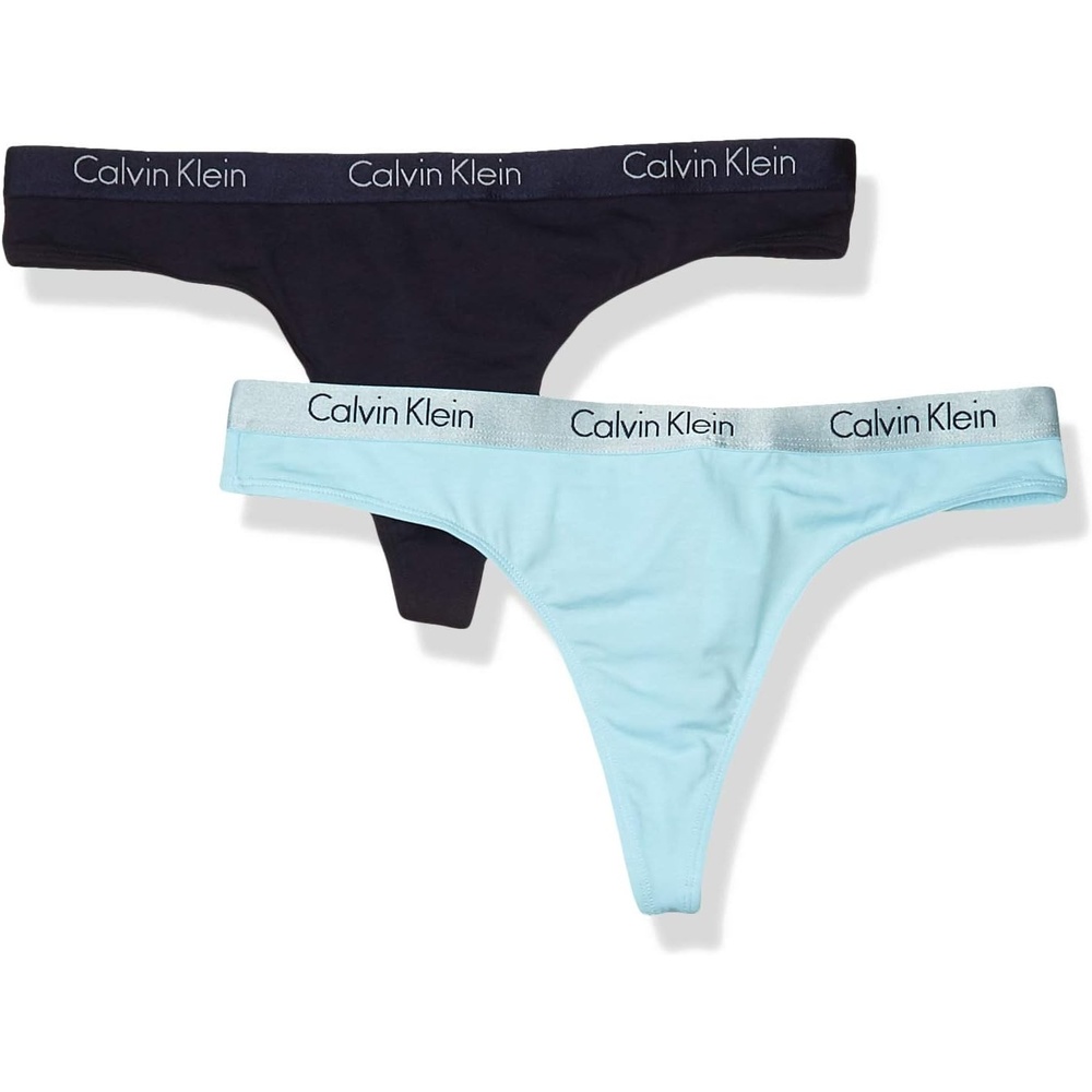 image:imageCalvin Klein Womens Motive Cotton Multipack Thong PantyNavy Multi