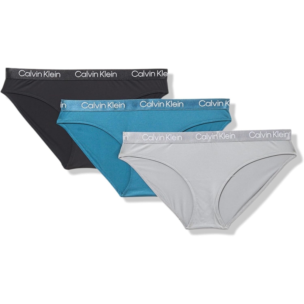 image:imageCalvin Klein Womens Motive Micro Stretch Multipack Bikini PantyBlack Wolf Grey Atlantic Deep