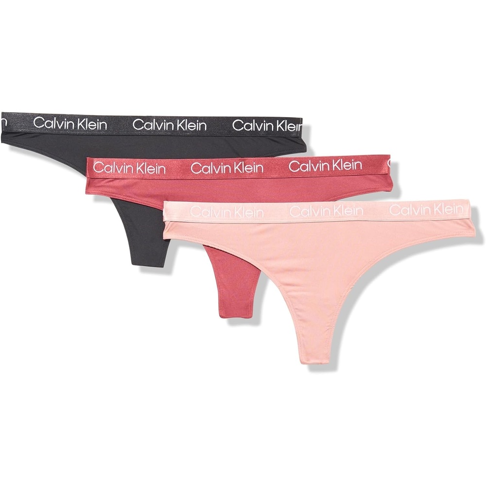 image:imageCalvin Klein Womens Motive Micro Stretch Multipack Thong PantyBlack Ash Rose Syrah