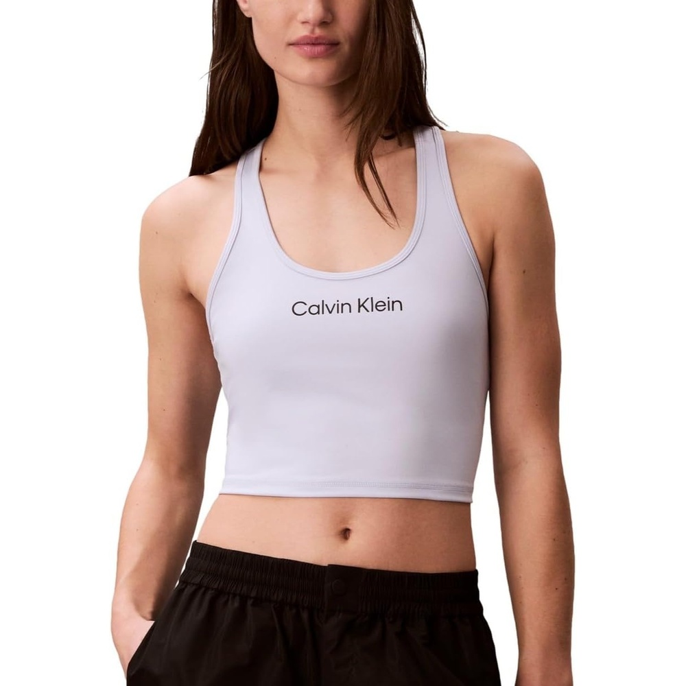 image:imageCalvin Klein Womens Performance Logo Low Impact Longline Sports BraHalogen Blue