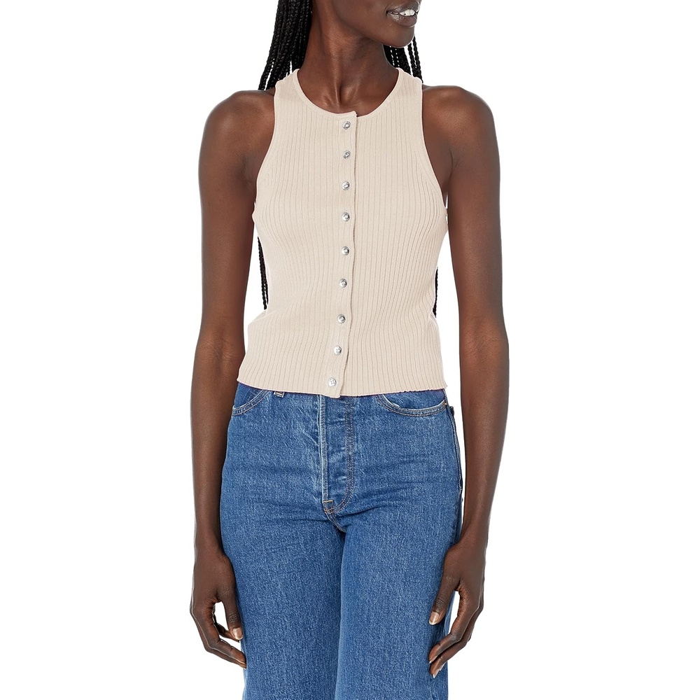 image:imageCalvin Klein Womens Ribbed Scoop Neck Button Tank TopBirch