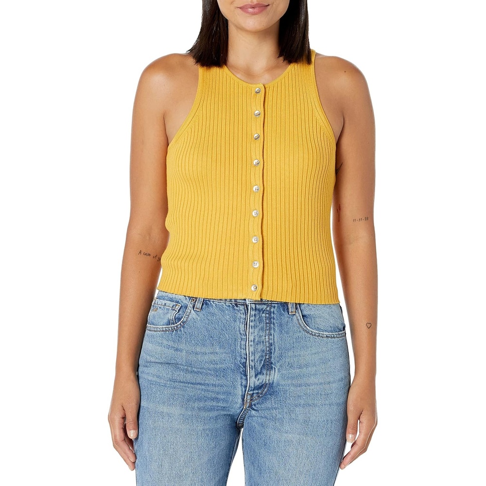 image:imageCalvin Klein Womens Ribbed Scoop Neck Button Tank TopGolden