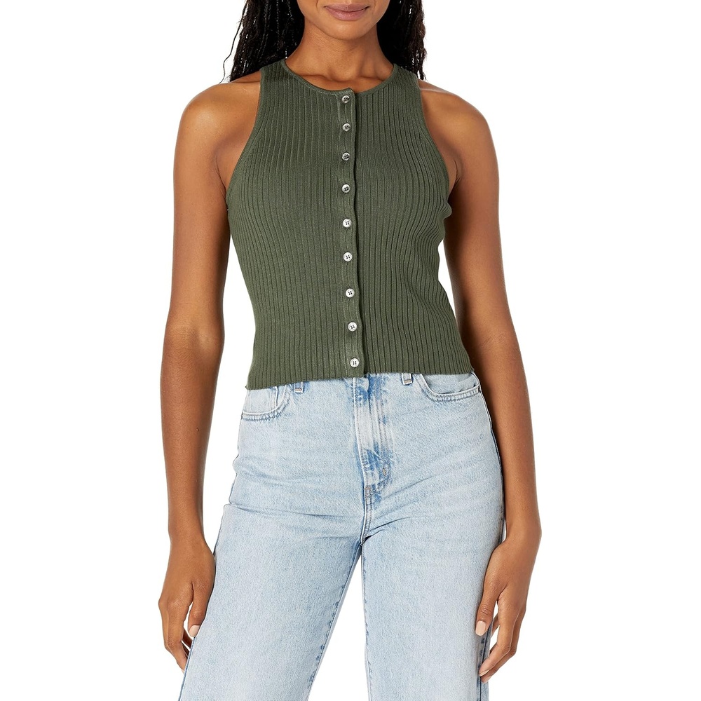 image:imageCalvin Klein Womens Ribbed Scoop Neck Button Tank TopThyme