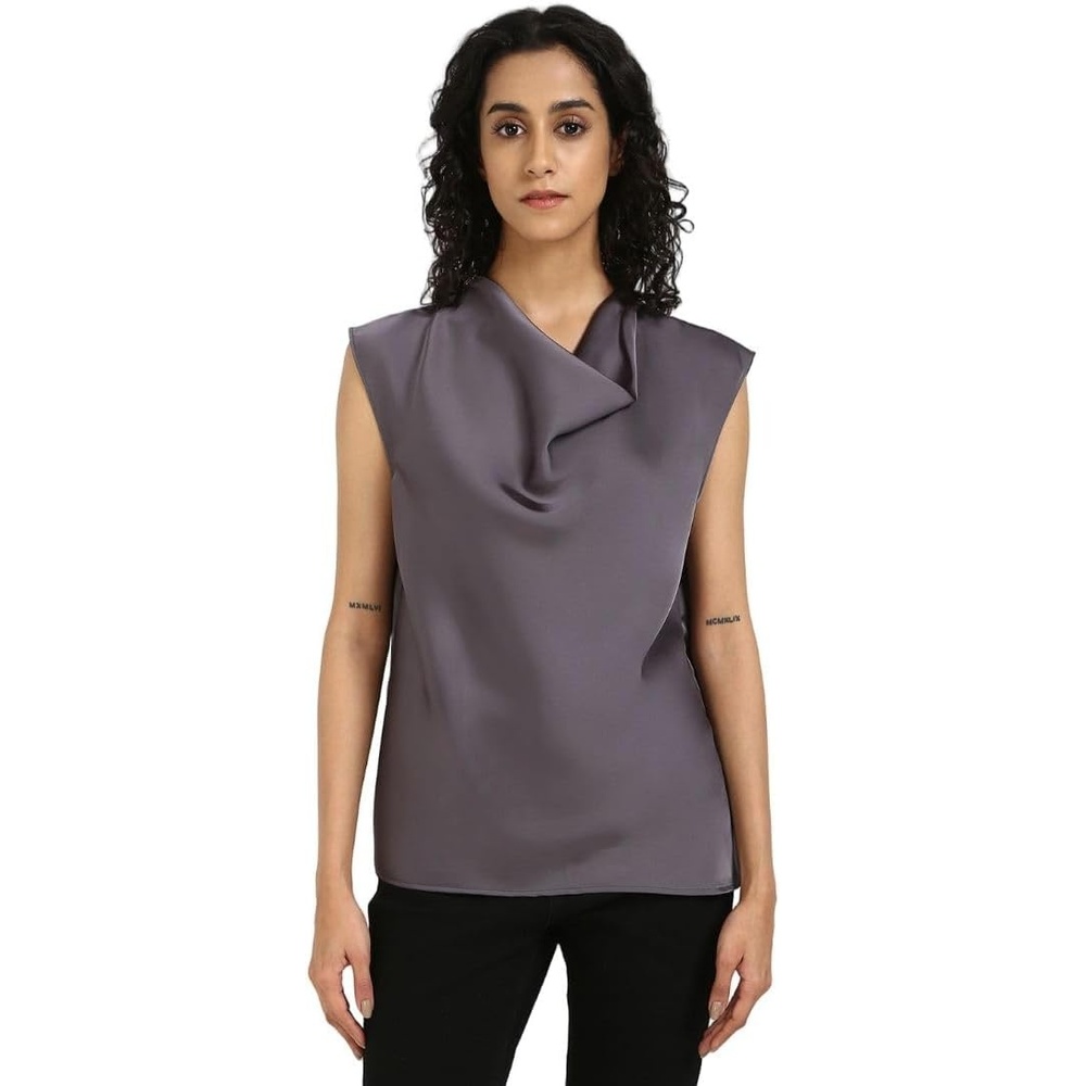 image:imageCalvin Klein Womens Satin Cowl Neck BlouseGrey