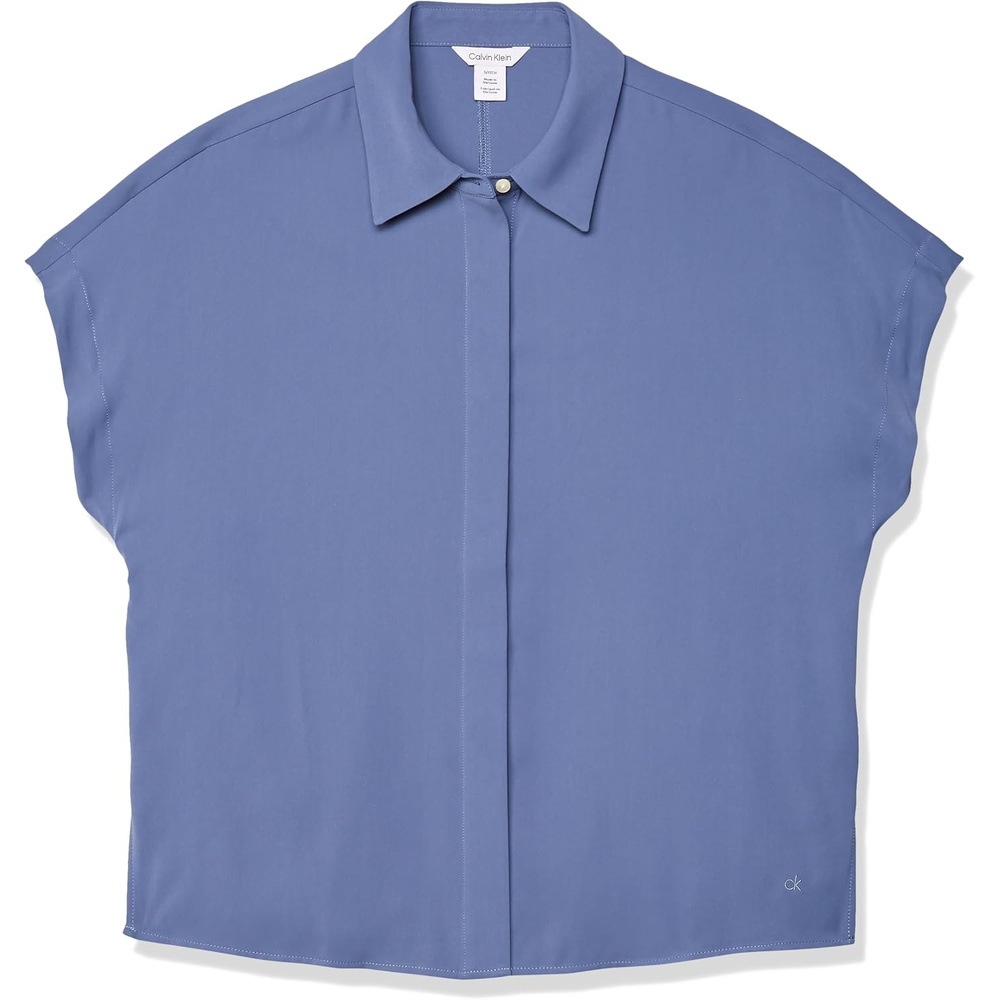 image:imageCalvin Klein Womens Satin Short Sleeve TopBijou Blue