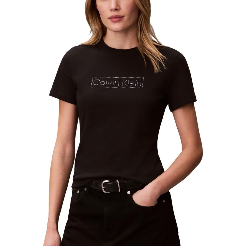image:imageCalvin Klein Womens Slim Fit Cotton Modal Monogram TeeBlack