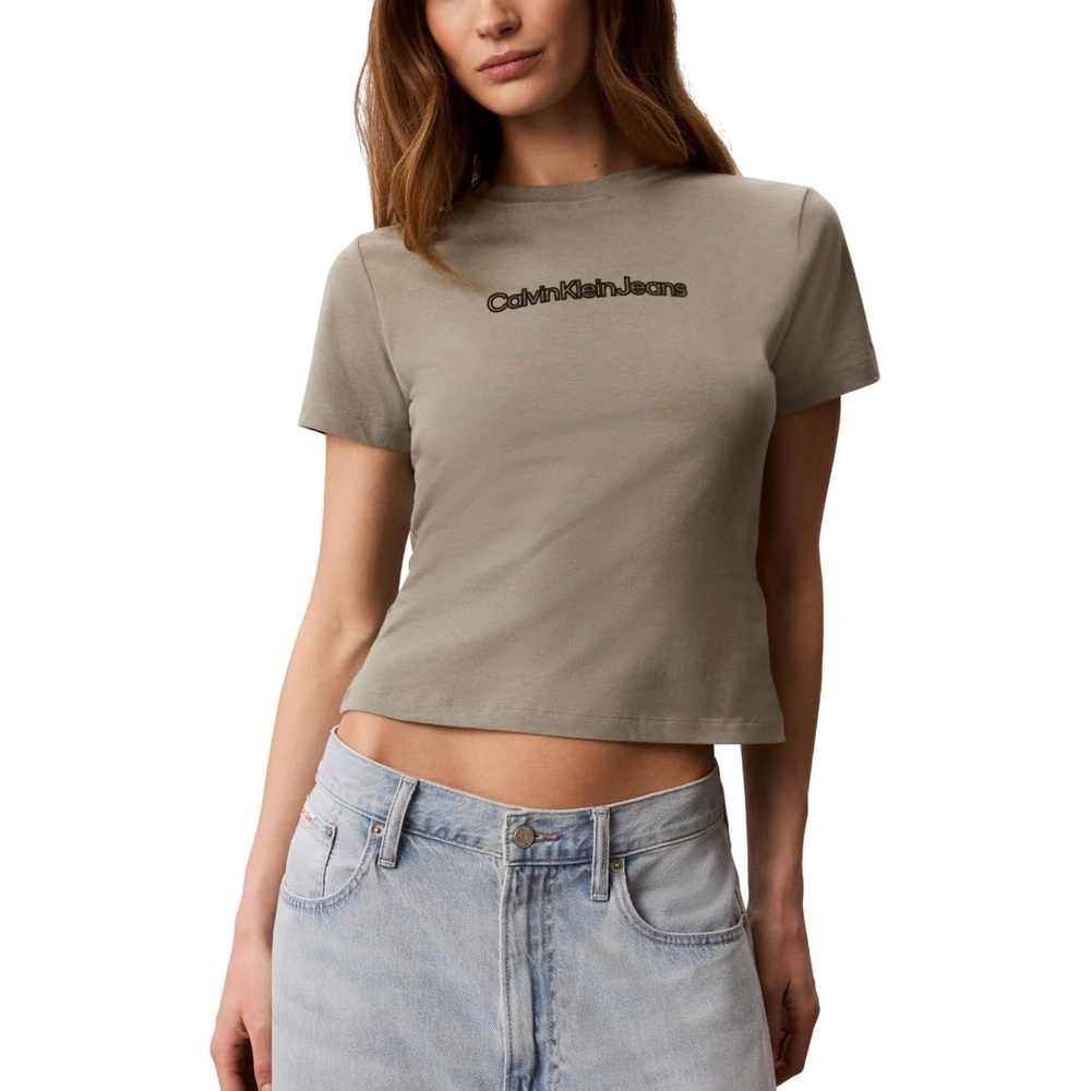 image:imageCalvin Klein Womens Slim Fit Cotton Modal Monogram TeeShadow