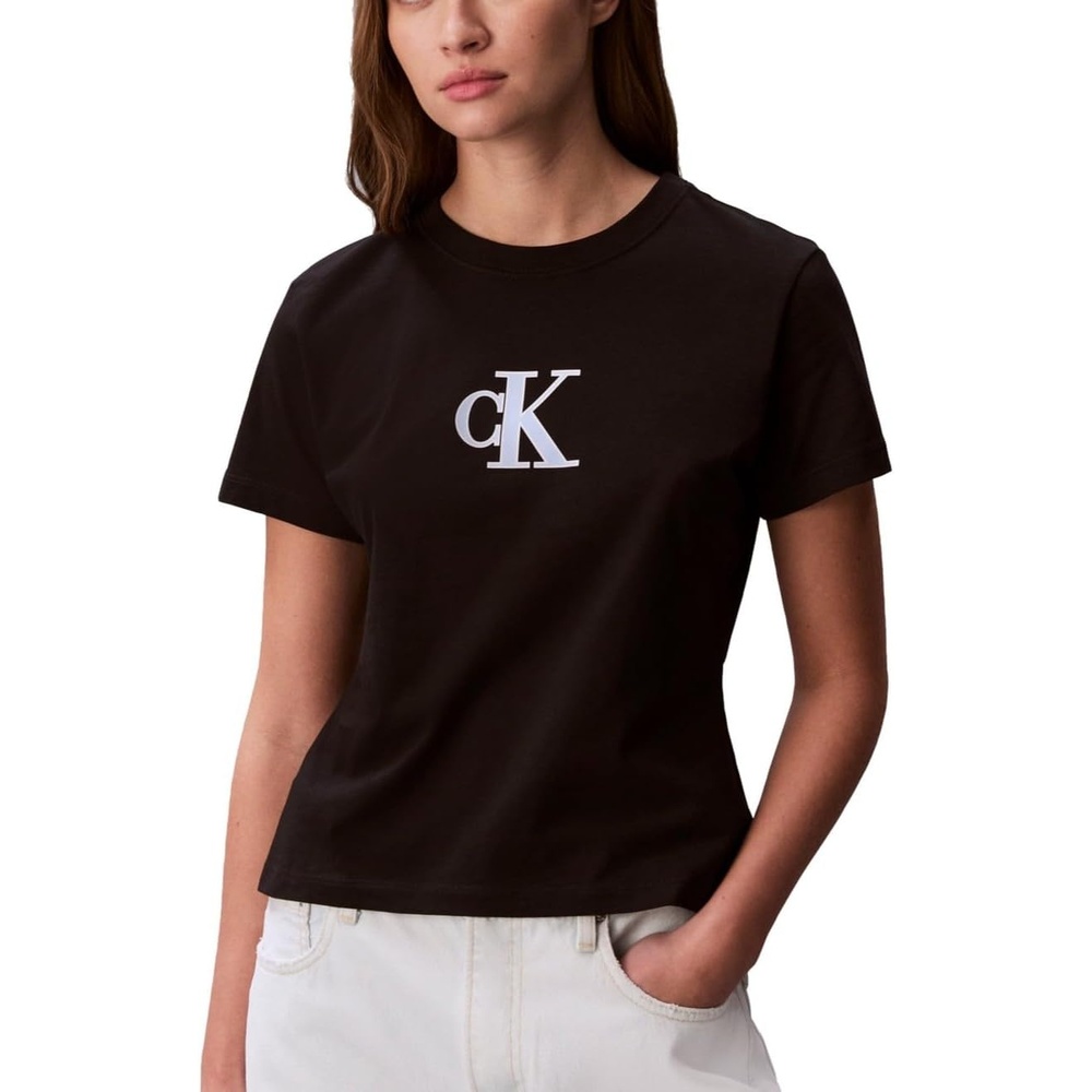 image:imageCalvin Klein Womens Slim Fit Graphic Monogram TeeBlack