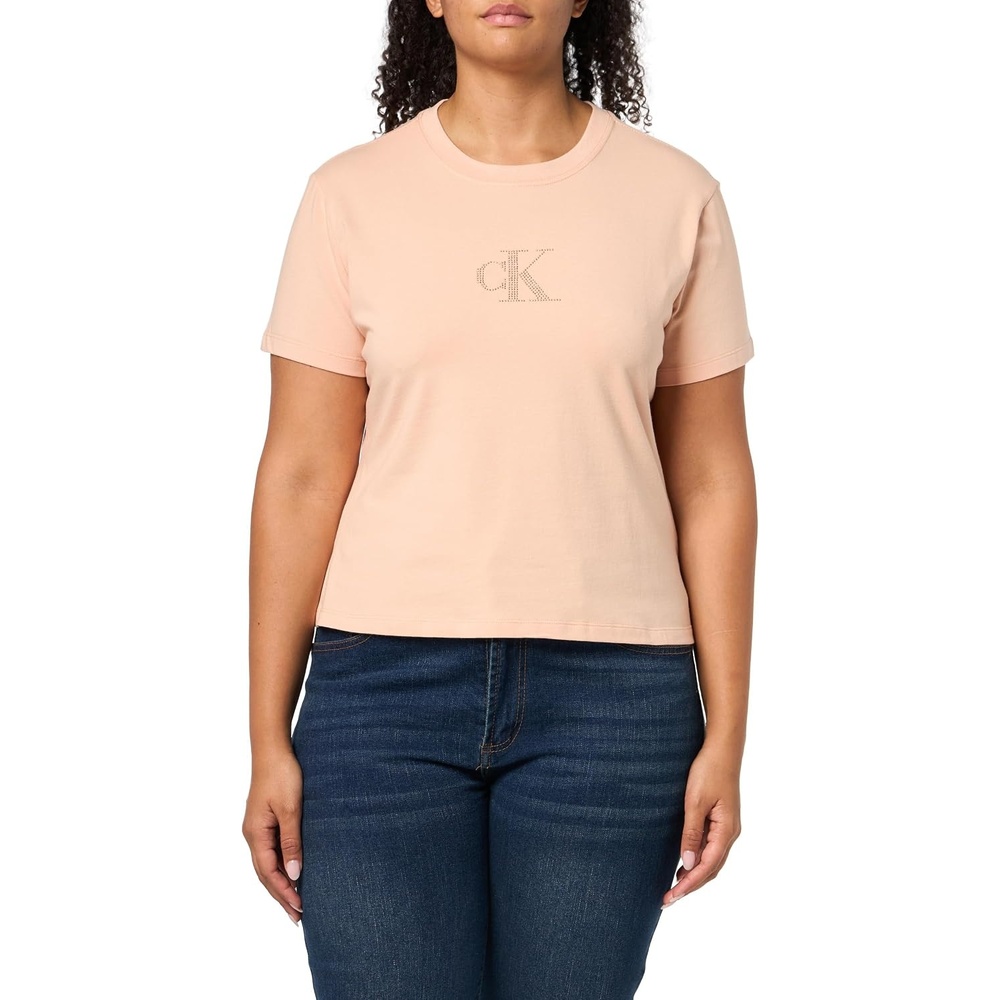 image:imageCalvin Klein Womens Slim Fit Monogram TeePink Sand