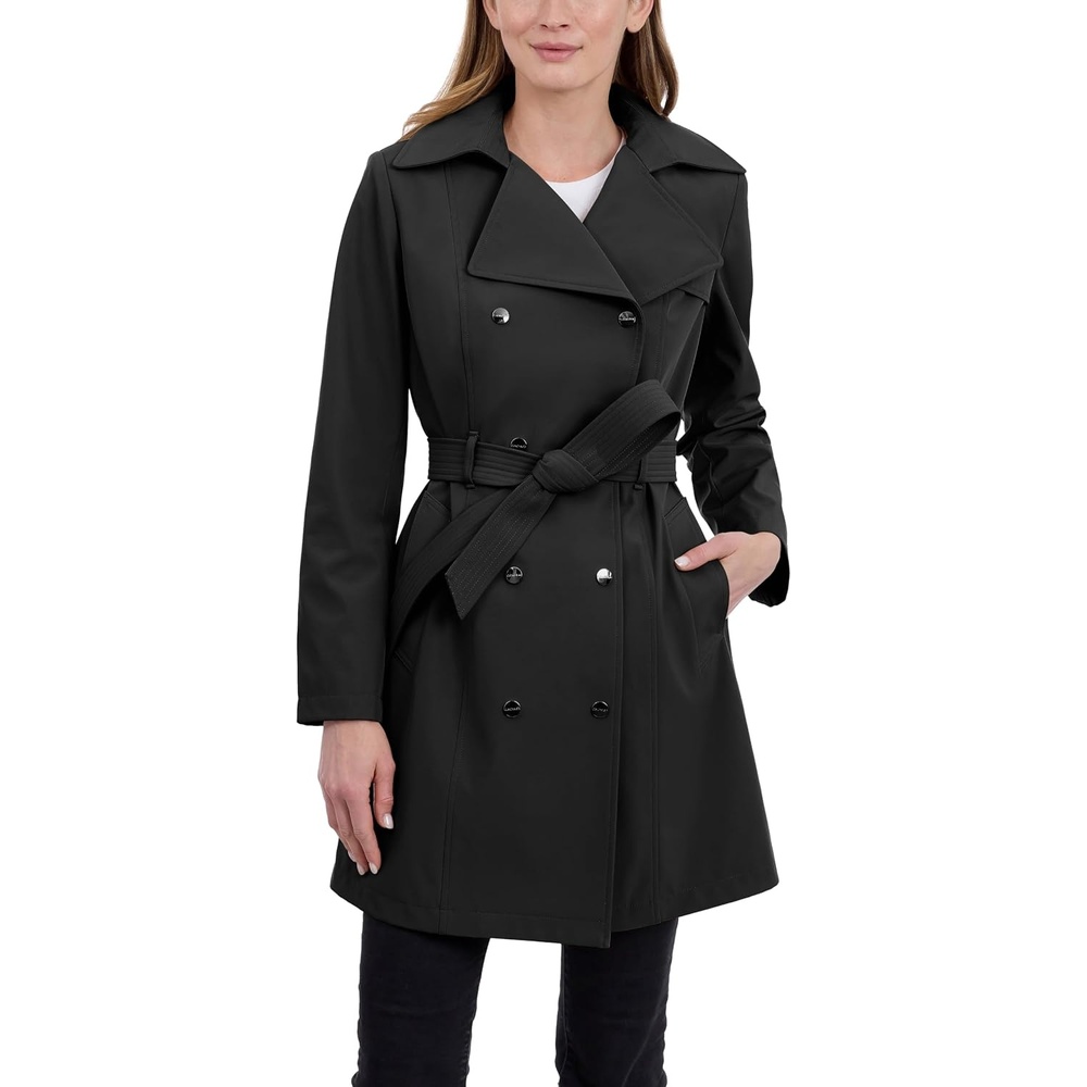 image:imageCalvin Klein Womens Trench Coat Double Breasted With Detachable Hood and BeltBlack