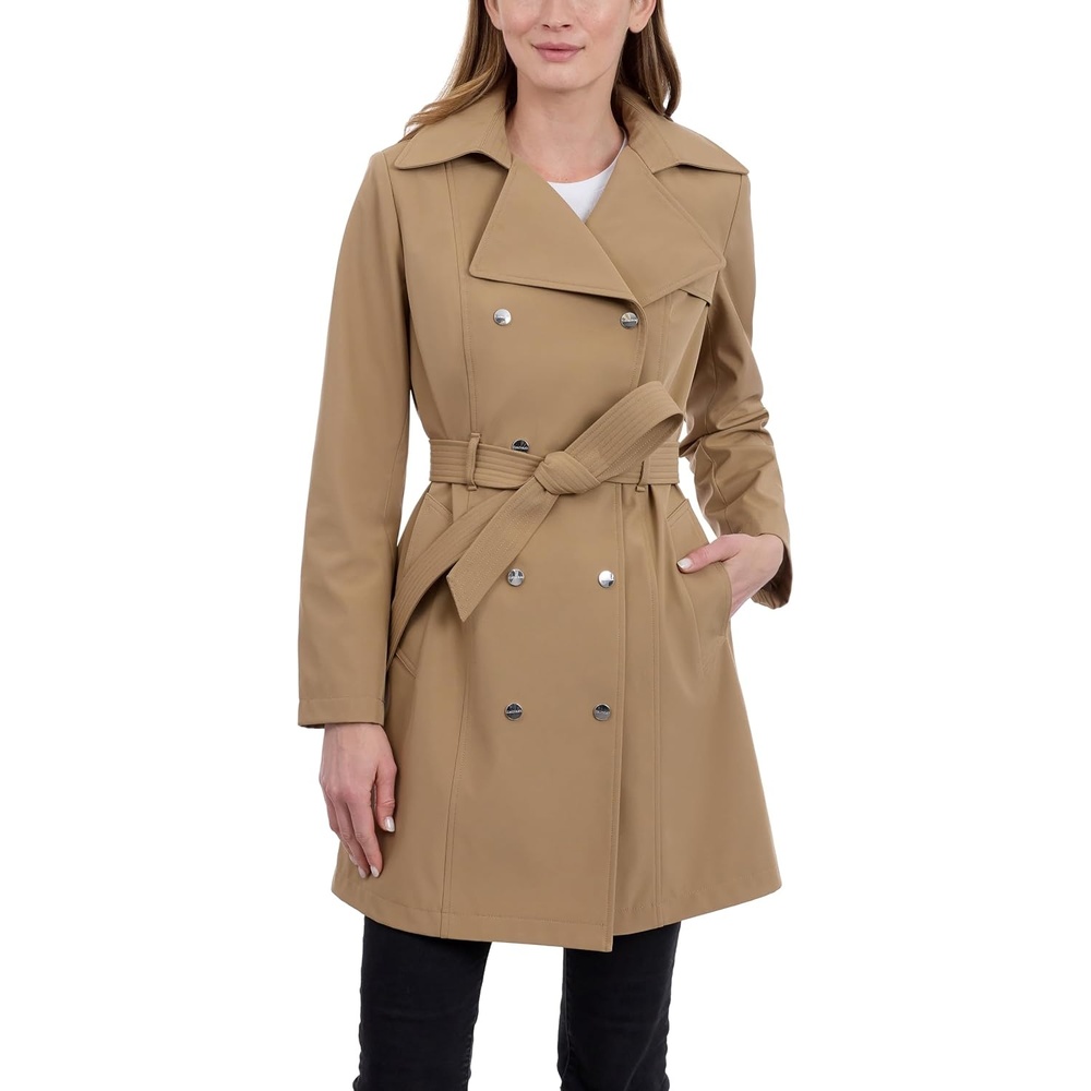 image:imageCalvin Klein Womens Trench Coat Double Breasted With Detachable Hood and BeltTiger Eye
