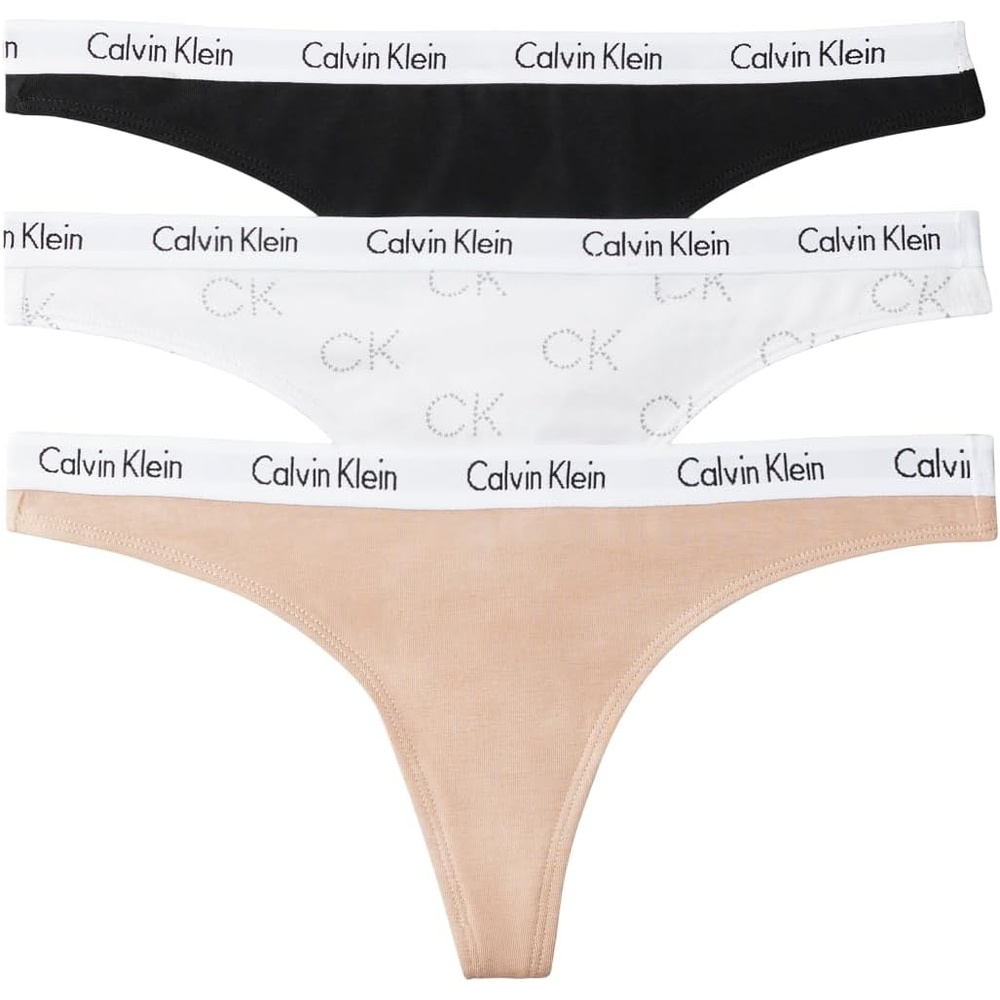 image:imageCalvin Klein womens Carousel Logo Cotton Stretch Thong Panties MultipackBlackCedarWhite With Ck Hearts