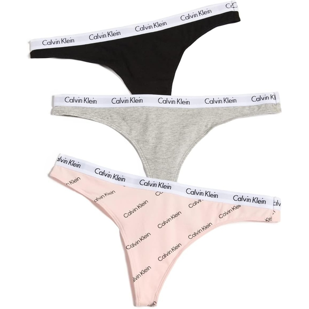 image:imageCalvin Klein womens Carousel Logo Cotton Stretch Thong Panties MultipackBlackGrey HeatherArchetype Diagonal Logo Nymphs Thigh