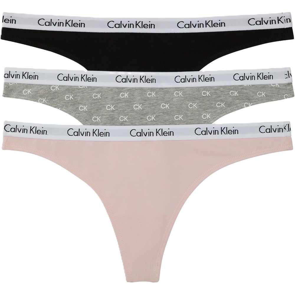 image:imageCalvin Klein womens Carousel Logo Cotton Stretch Thong Panties MultipackBlackNymphs ThighAll Over Mini Ck Grey Heather