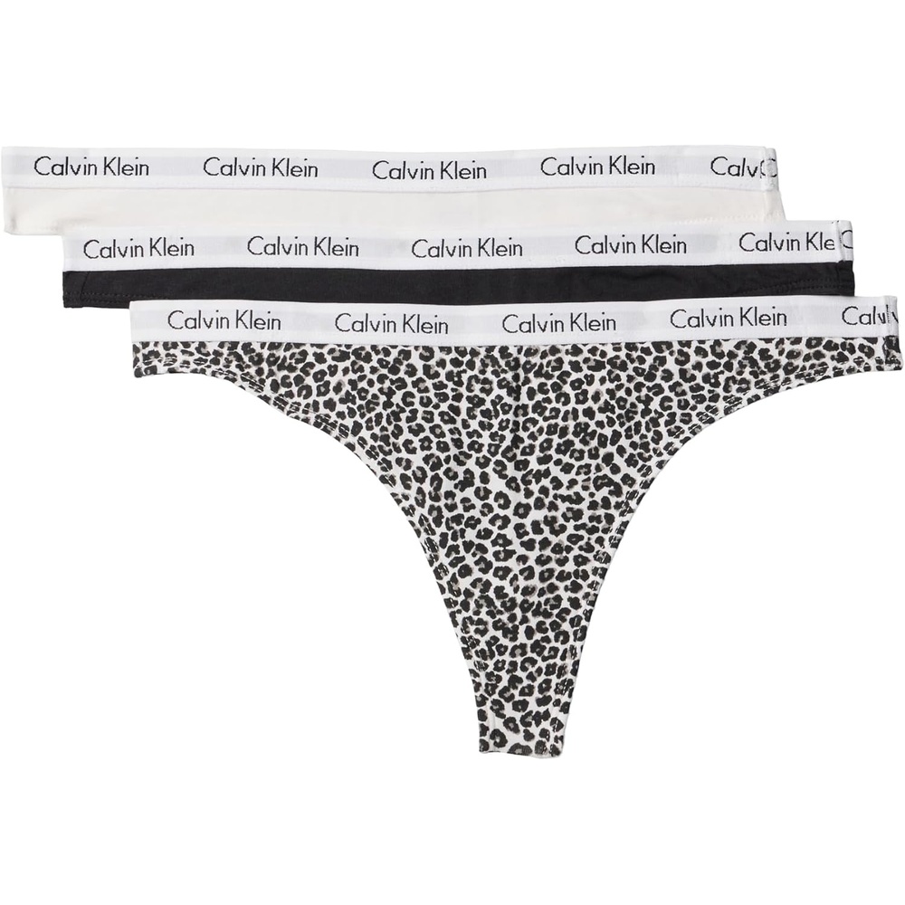 image:imageCalvin Klein womens Carousel Logo Cotton Stretch Thong Panties MultipackBlackWhiteMini Cheetah Black White