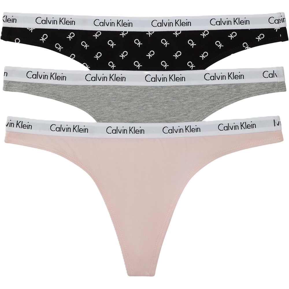 image:imageCalvin Klein womens Carousel Logo Cotton Stretch Thong Panties MultipackGrey HeatherNymphs ThighRotating Ck Black White