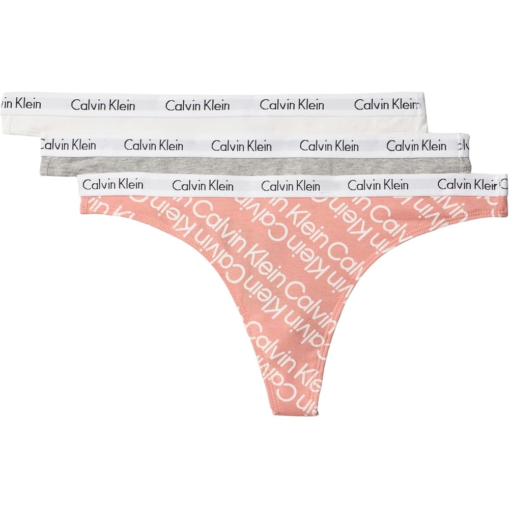 image:imageCalvin Klein womens Carousel Logo Cotton Stretch Thong Panties MultipackGrey HeatherWhiteBold Track Logo Coral Almond