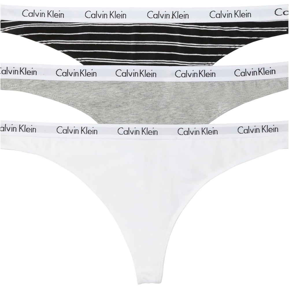 image:imageCalvin Klein womens Carousel Logo Cotton Stretch Thong Panties MultipackGrey HeatherWhiteEmmy Stripe Black