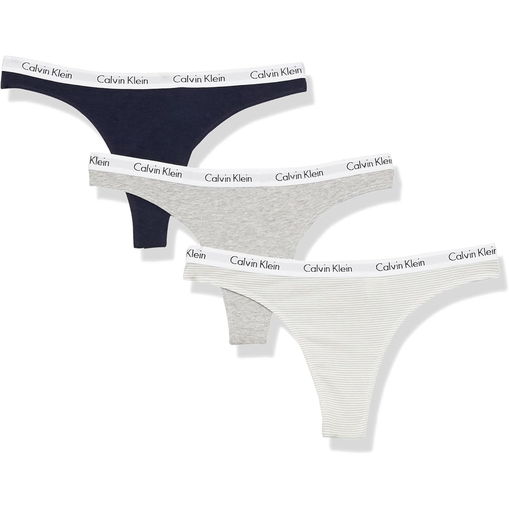 image:imageCalvin Klein womens Carousel Logo Cotton Stretch Thong Panties MultipackGry HtrShorelineFeeder Stripedesert Sage