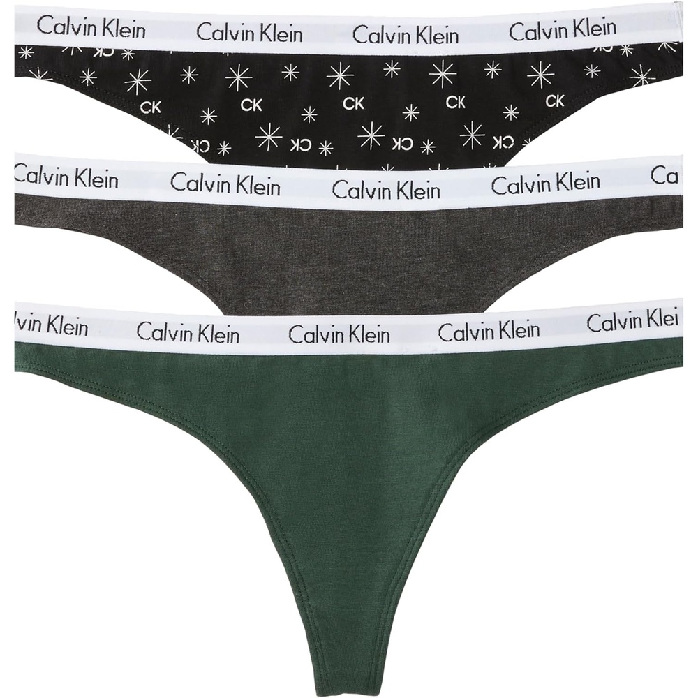 image:imageCalvin Klein womens Carousel Logo Cotton Stretch Thong Panties MultipackKelly GreenCharcoalCk Spark Black