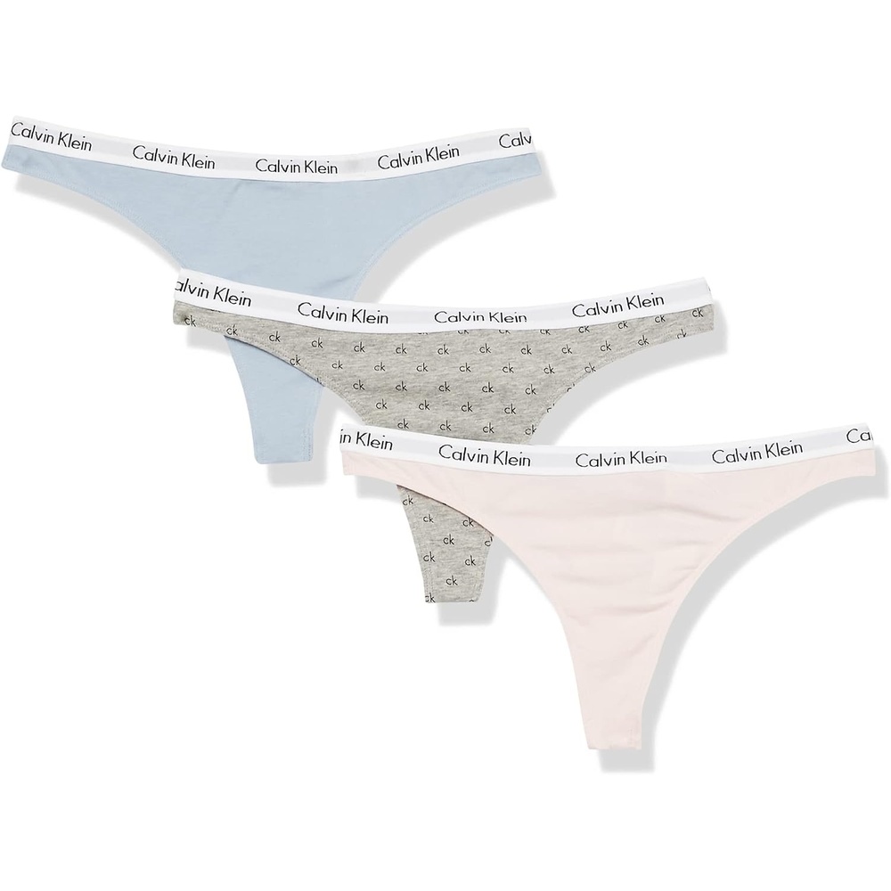 image:imageCalvin Klein womens Carousel Logo Cotton Stretch Thong Panties MultipackNymphs ThighBlue FogMini Ck Gry Htr
