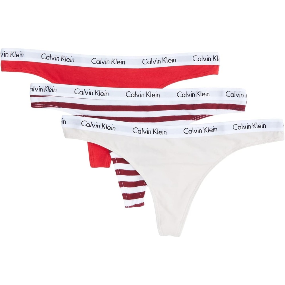 image:imageCalvin Klein womens Carousel Logo Cotton Stretch Thong Panties MultipackTapiocaExactRainer Stripe Red Carpet